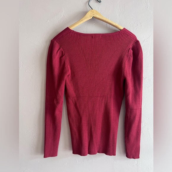 Deep Red V-Neck Ribbed Top, Size Large - Picture 4 of 4